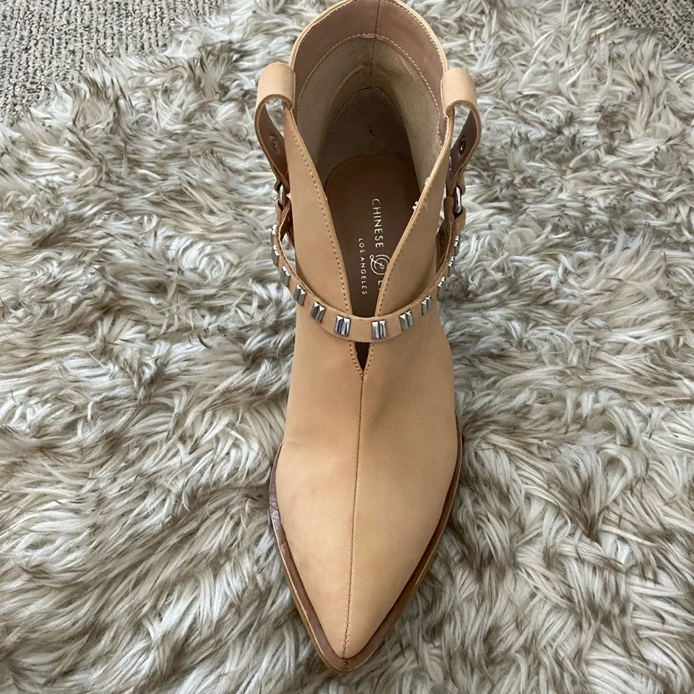 Chinese Laundry Tan Cutout Ankle Boot with Studded Strap